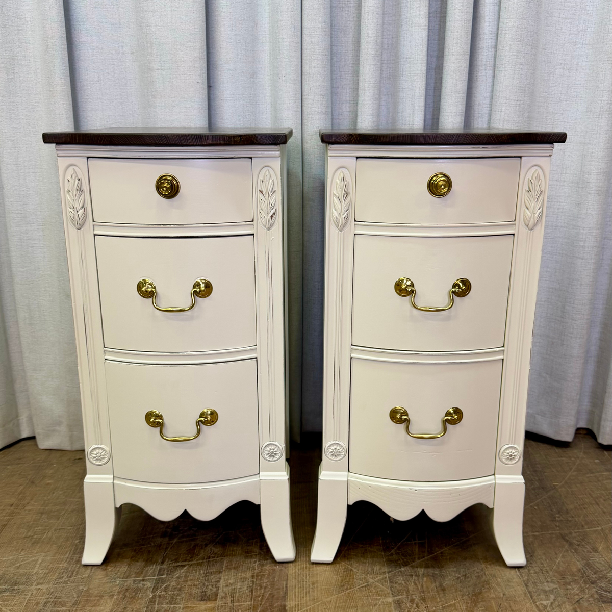 Pair Tall Narrow Duncan Phyfe Style Nightstands