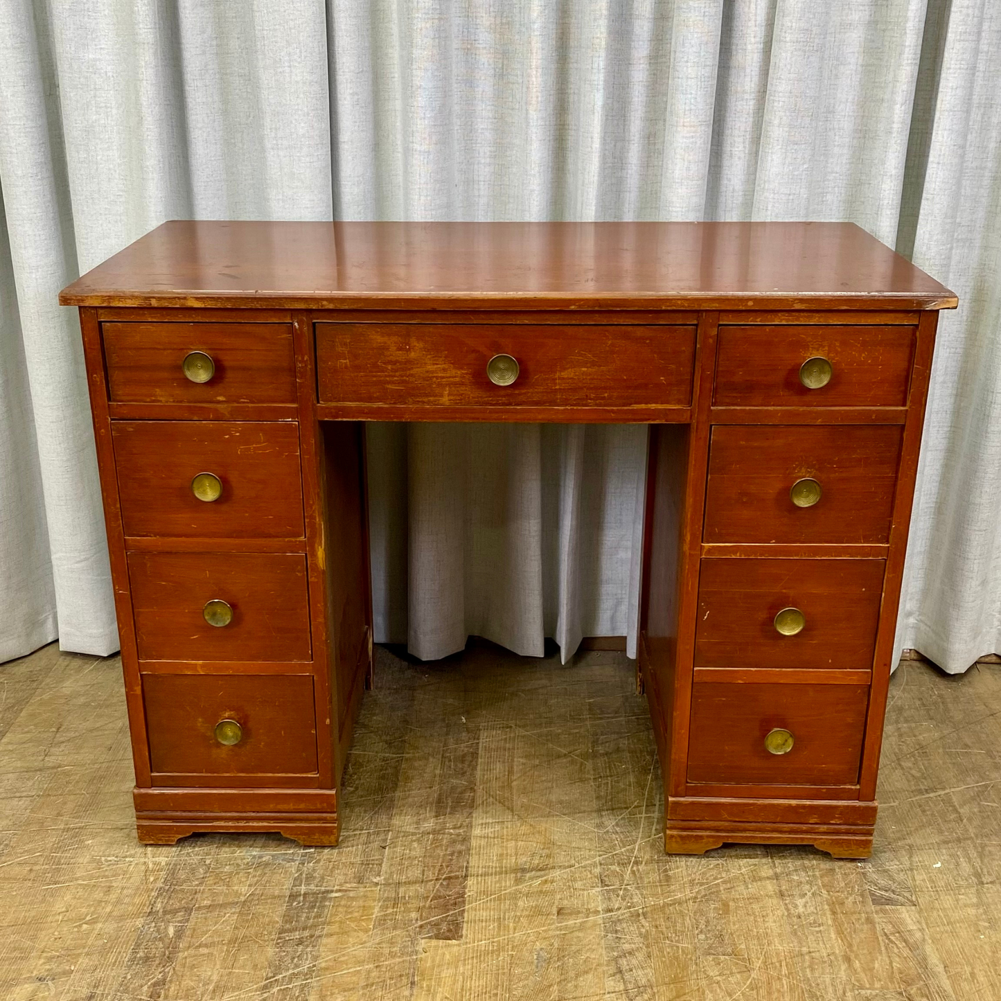 Eight Drawer Vintage Solid Wood Desk