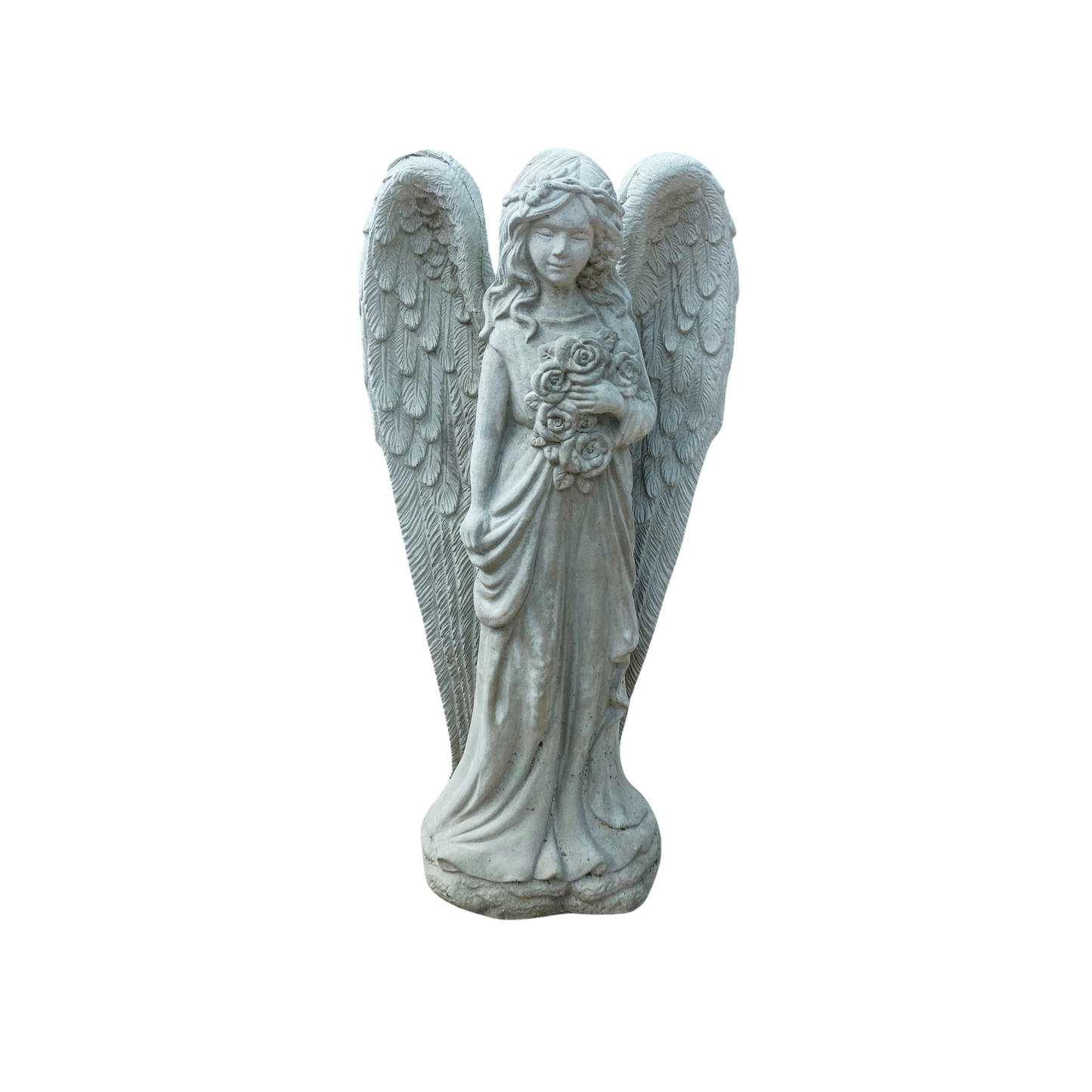 Concrete Angle Praying with Roses Statue