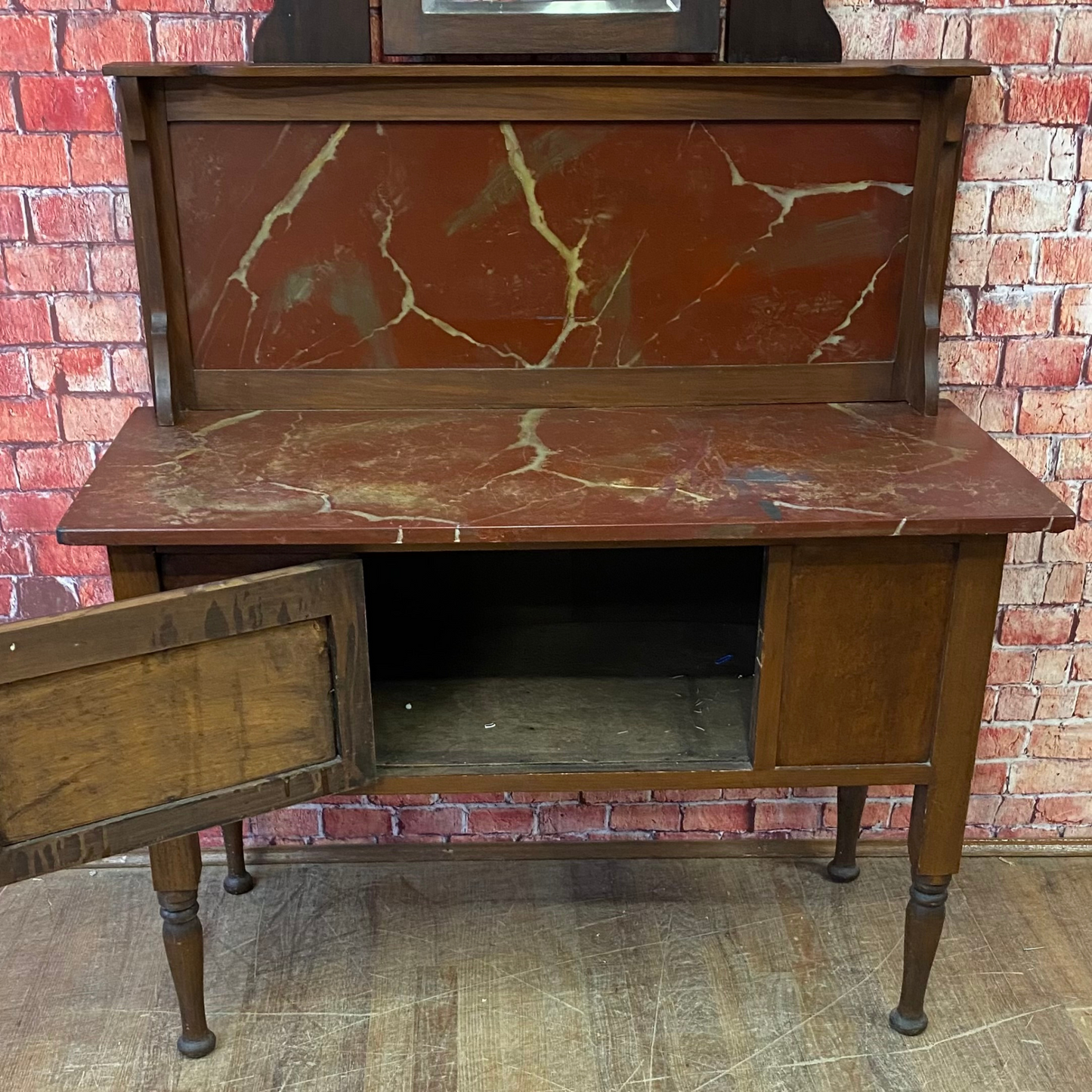 Early 20th Century Antique Oak & Marble Washstand Cabinet