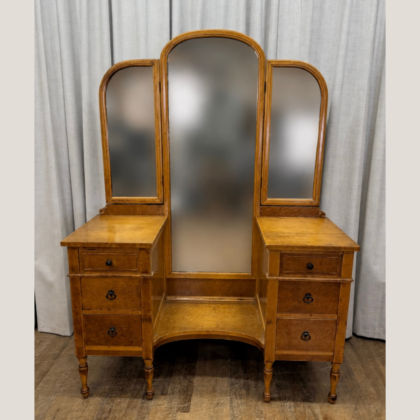 Maple Depression Era Vanity with Tripple Mirror