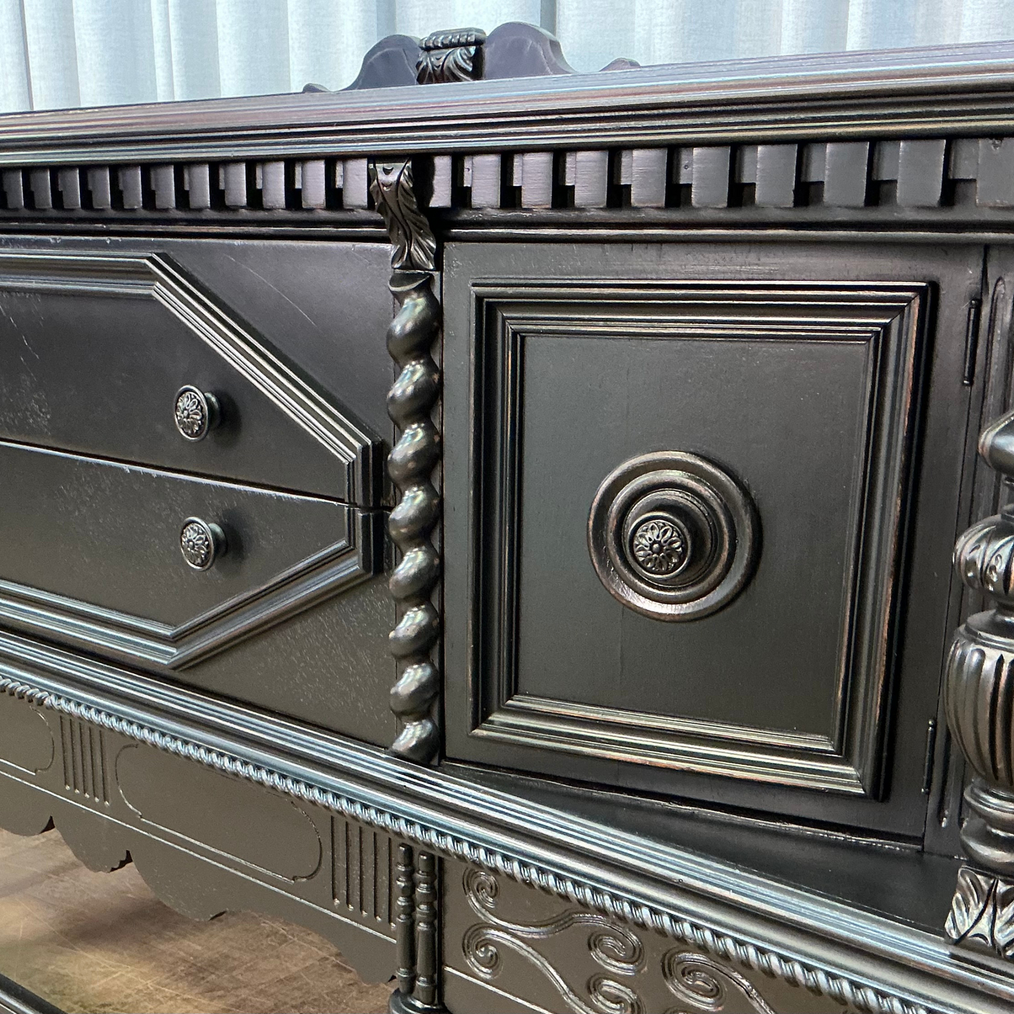 Stunning Depression Era Sideboard Lacquered Black with Stained Top