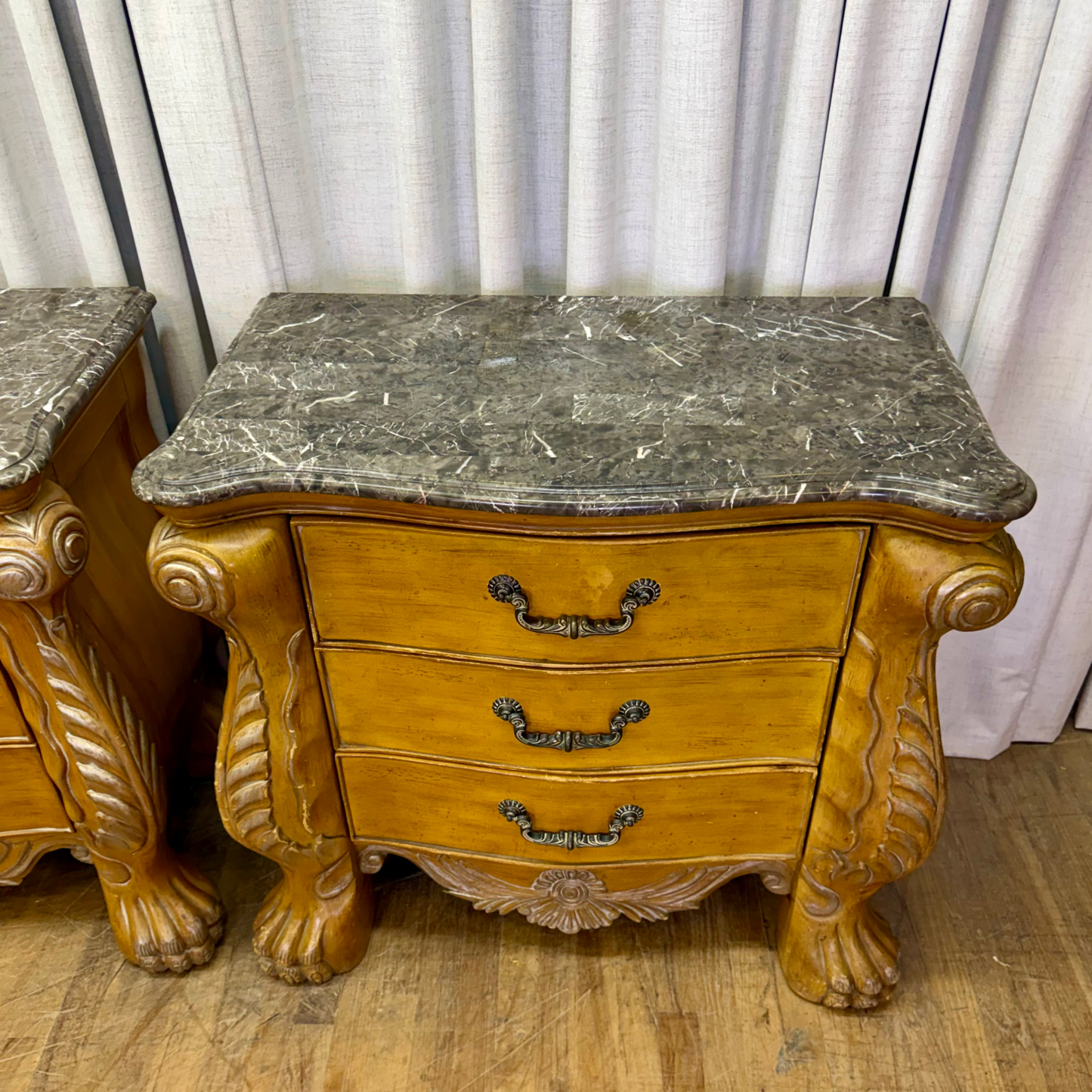 Modern Oversized Marble Top Nightstands
