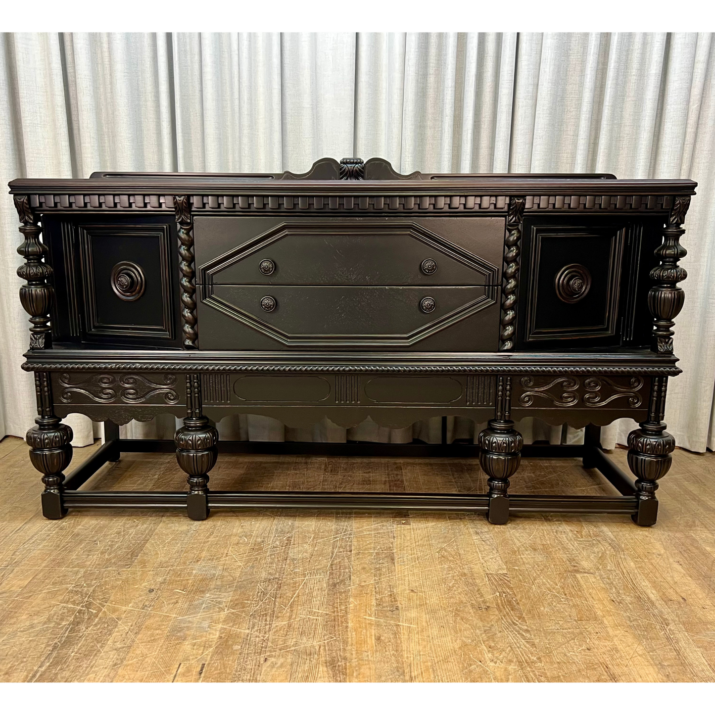 Stunning Depression Era Sideboard Lacquered Black with Stained Top