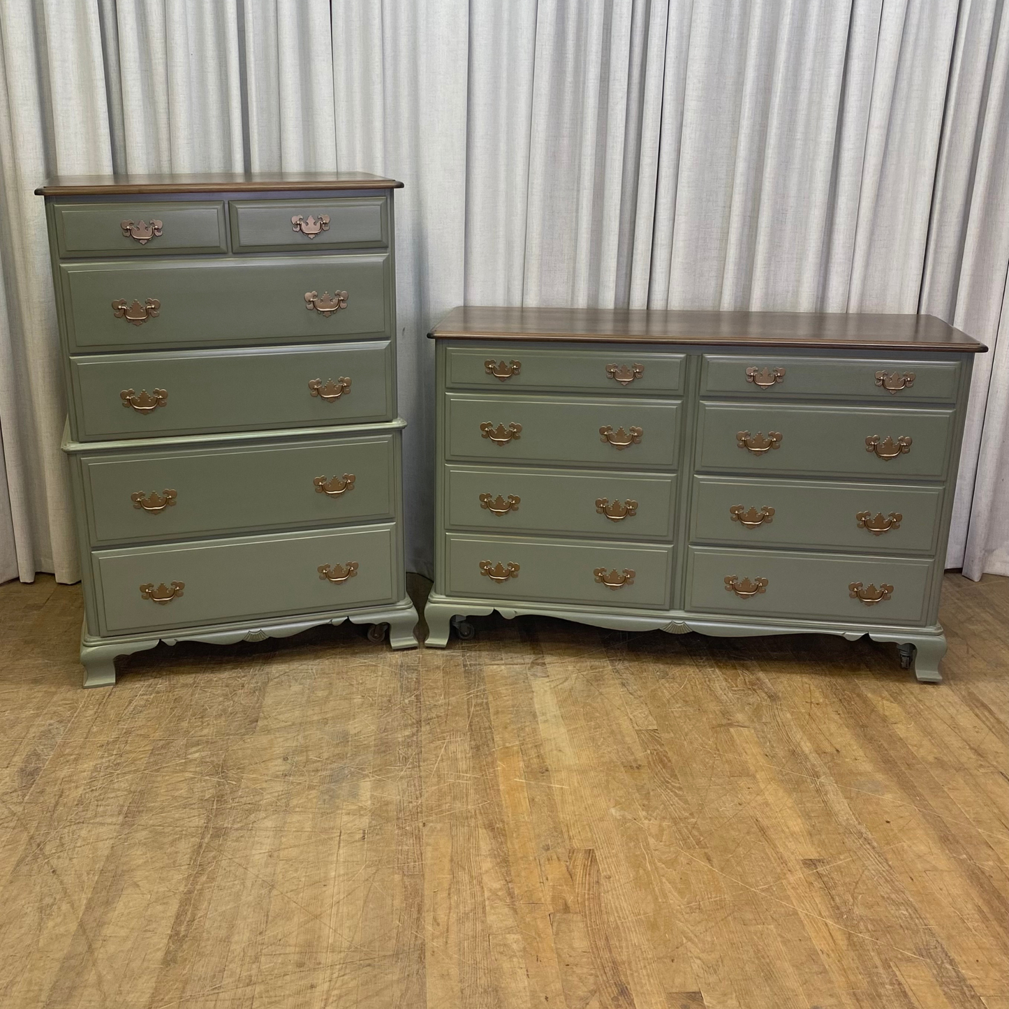 Vintage Solid Wood Matching Dresser and Chest by Kling