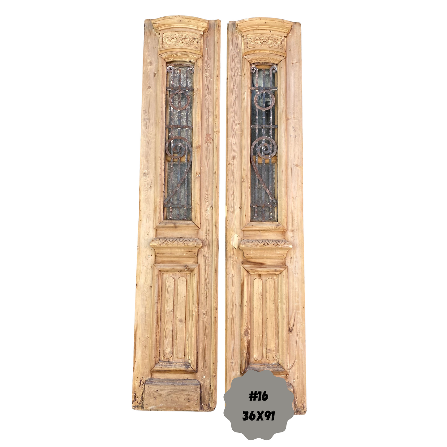 Egyptian Hand Carved Antique French Doors with Iron #16