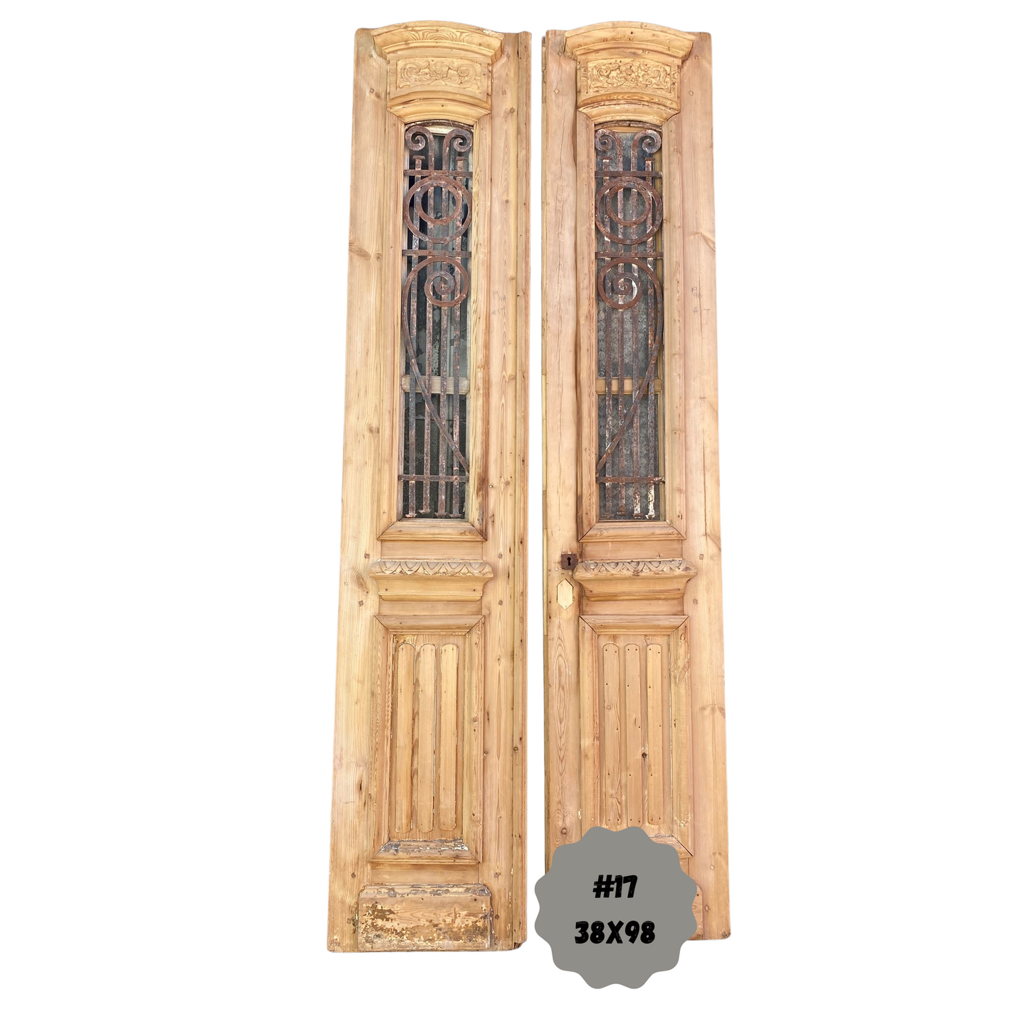 Egyptian Hand Carved Antique French Doors with Iron #17