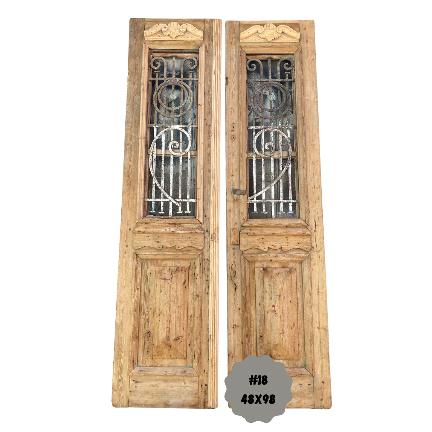 Egyptian Hand Carved Antique French Doors with Iron