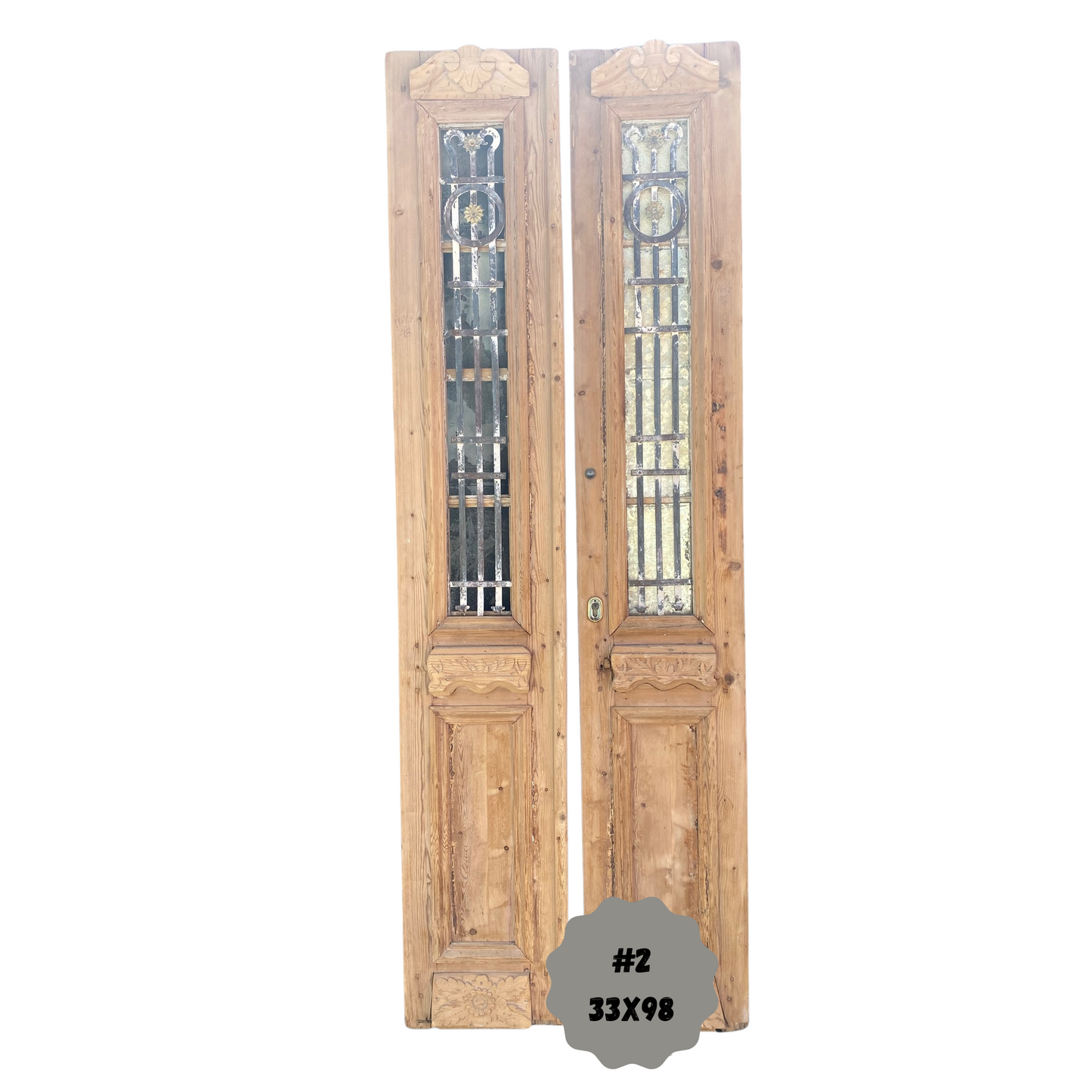 Egyptian Hand Carved Antique French Doors with Iron