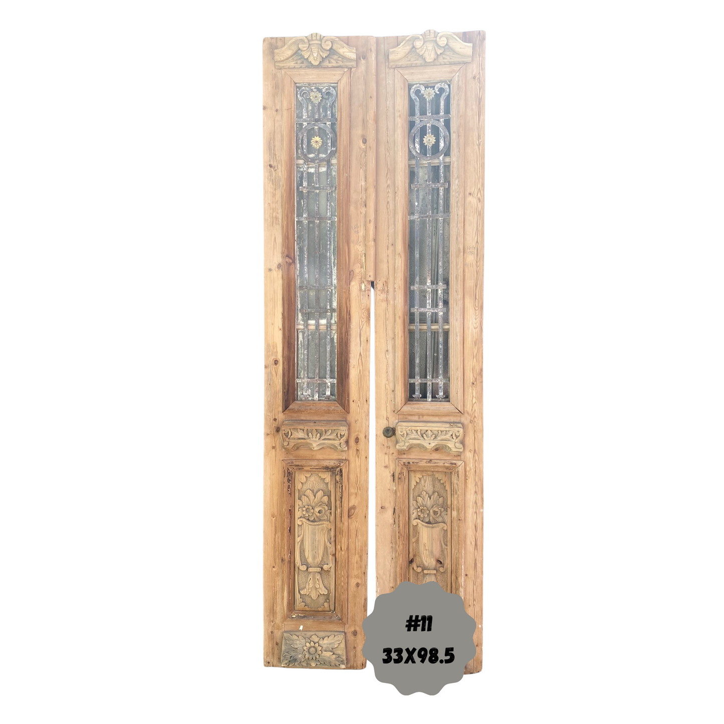 Egyptian Hand Carved Antique French Doors with Iron