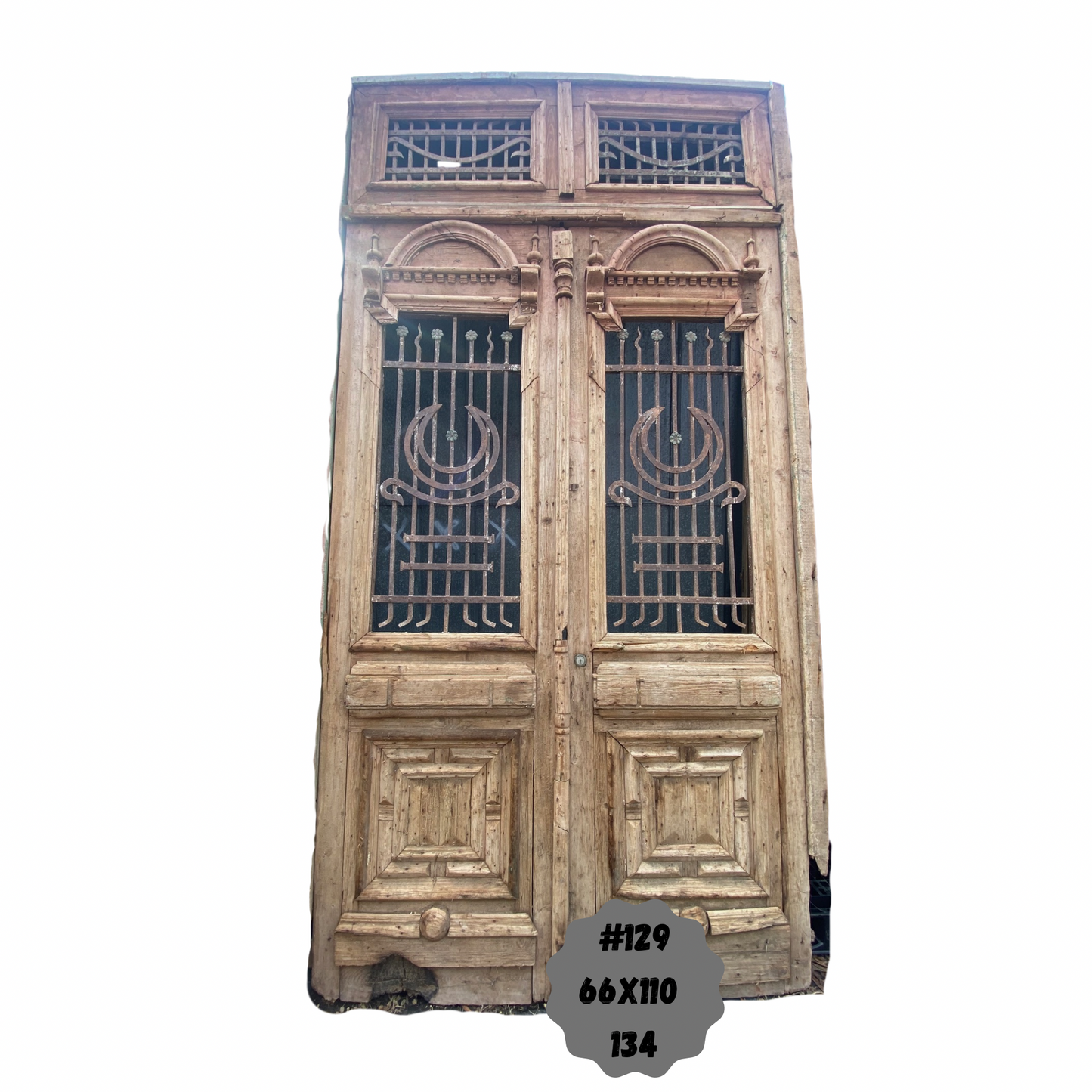 Egyptian Hand Carved Antique Door with Iron in Frame