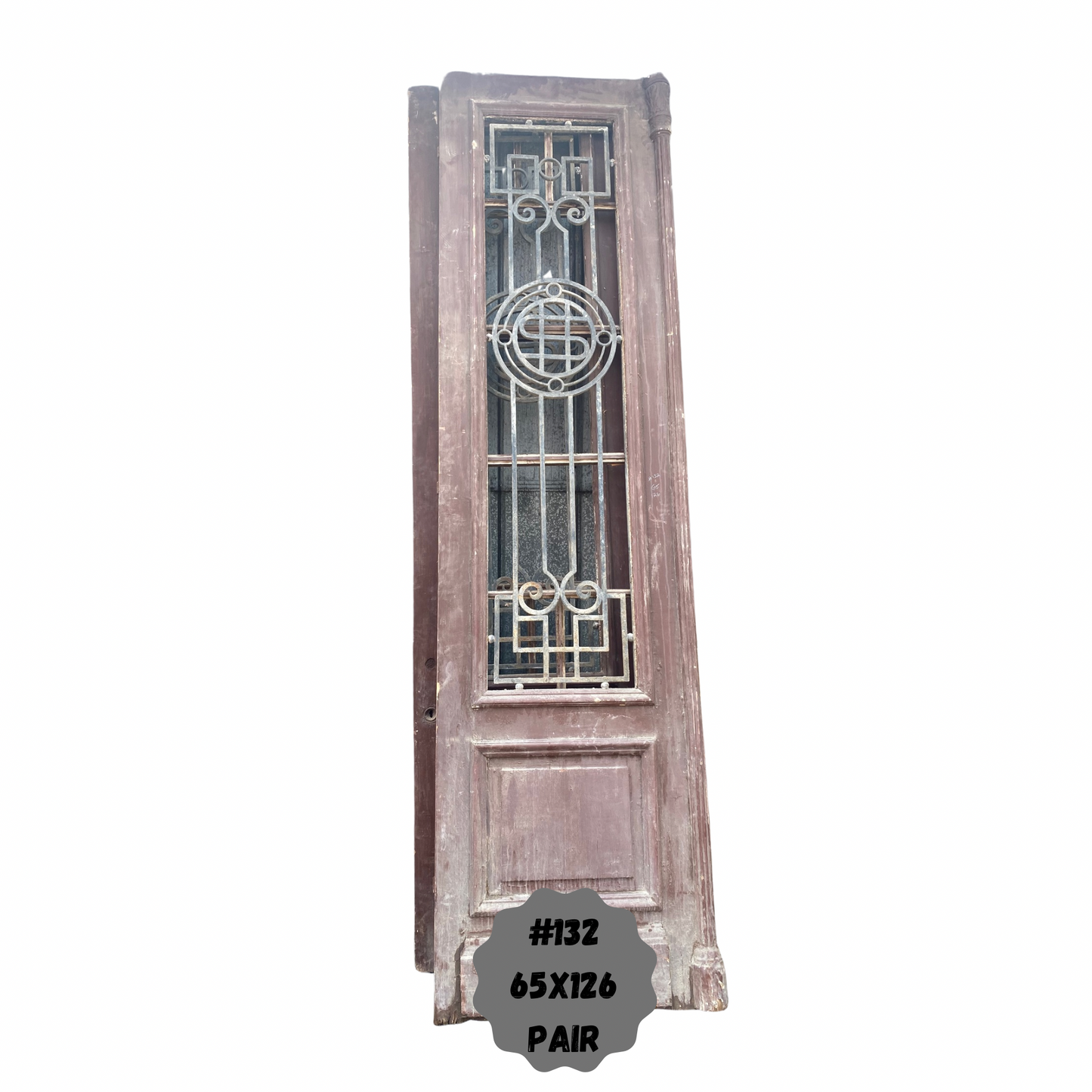 Egyptian Hand Carved Antique Door with Iron in Frame
