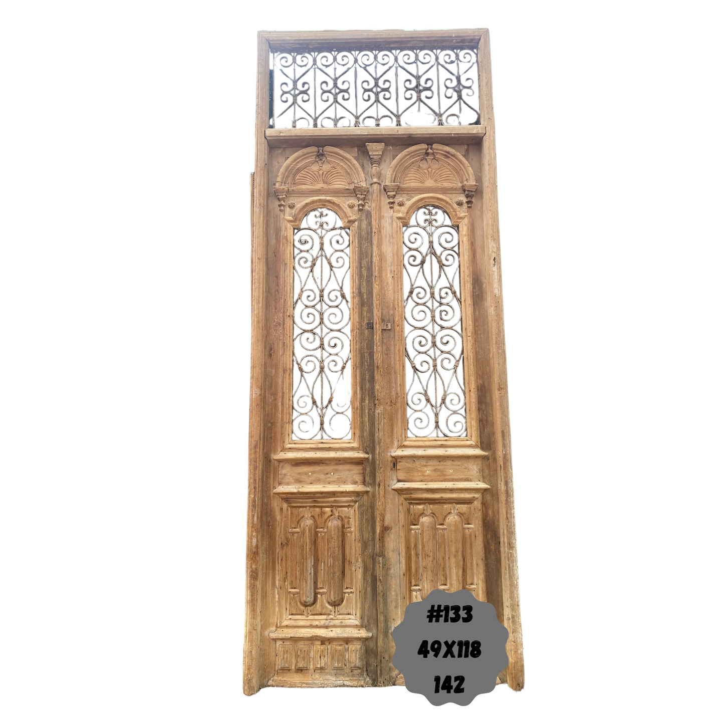 Egyptian Hand Carved Antique Door with Iron in Frame #133