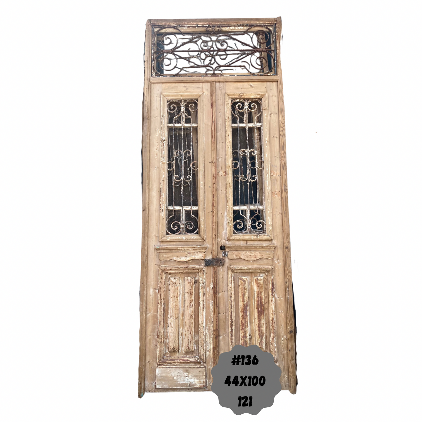 Egyptian Hand Carved Antique Door with Iron in Frame