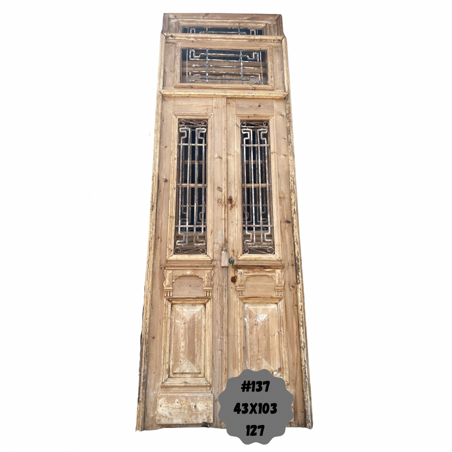 Egyptian Hand Carved Antique Door with Iron in Frame