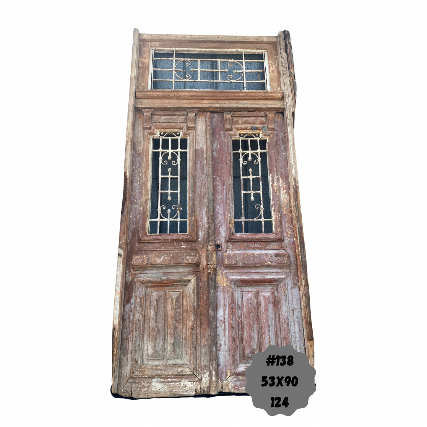 Egyptian Hand Carved Antique Door with Iron in Frame