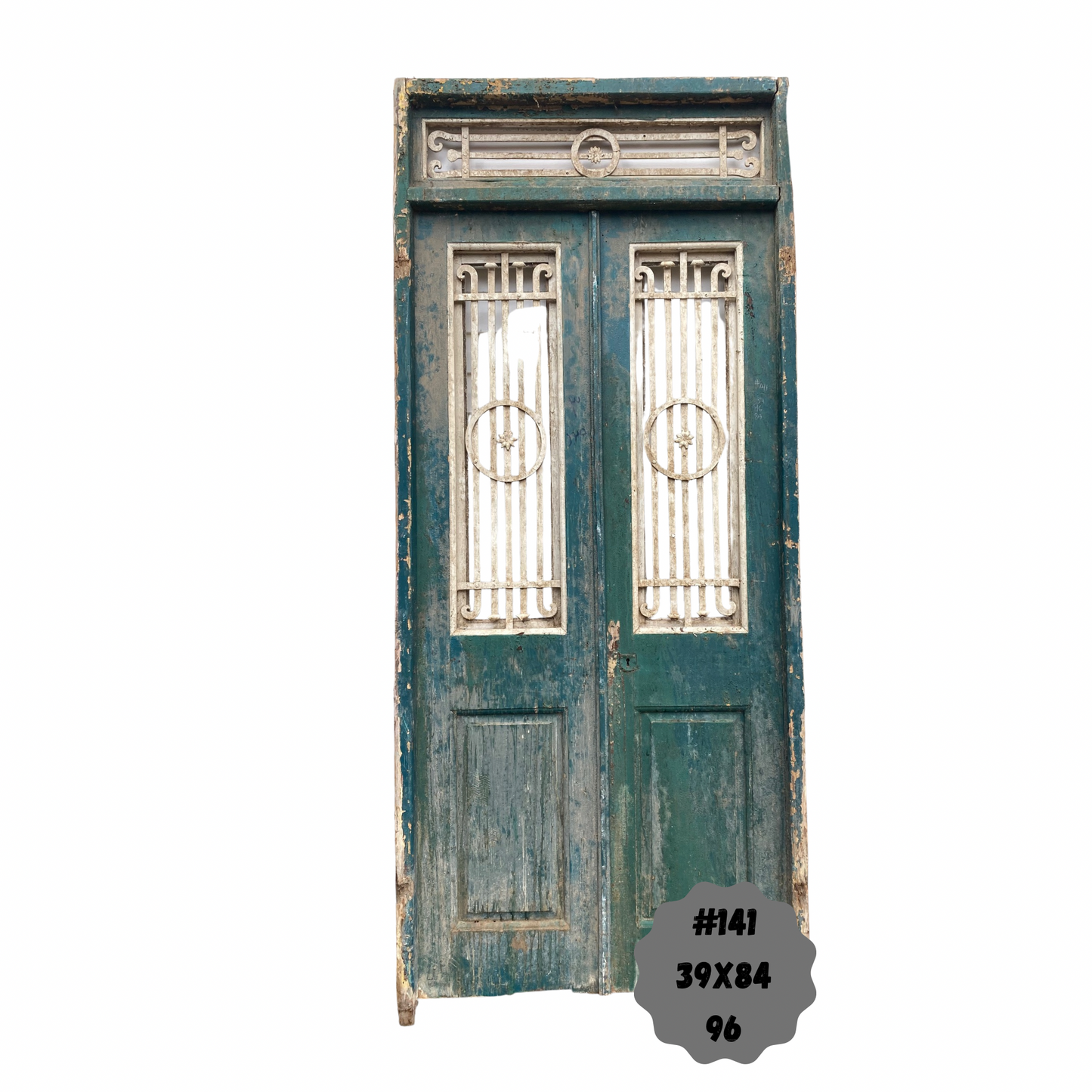 Egyptian Hand Carved Antique Door with Iron in Frame