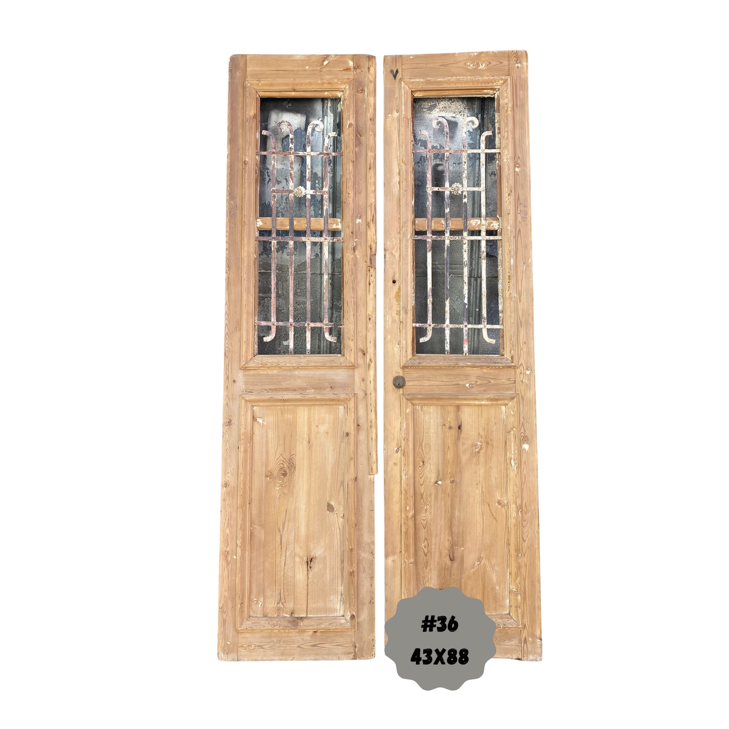 Egyptian Hand Carved Antique French Doors with Iron