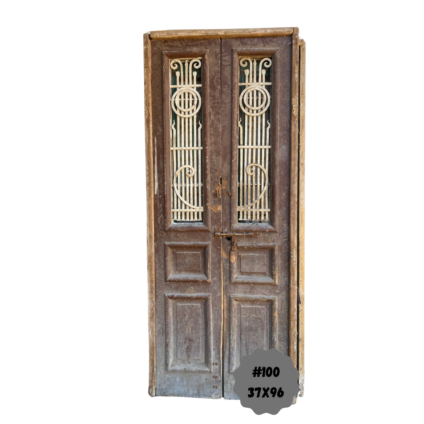 Egyptian Hand Carved Antique Door with Iron in Frame