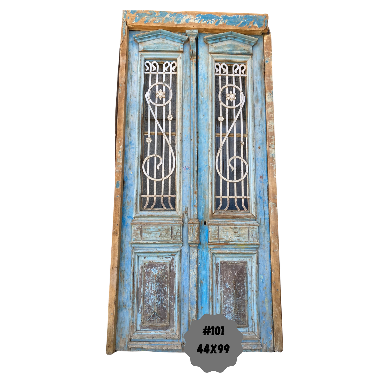 Egyptian Hand Carved Antique Door with Iron in Frame