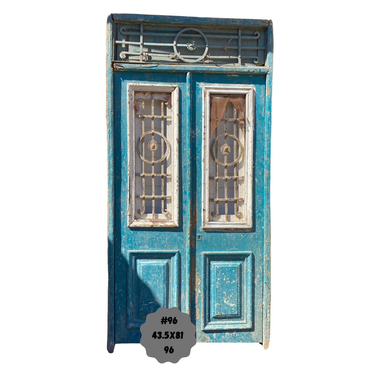 Egyptian Hand Carved Antique Door with Iron in Frame