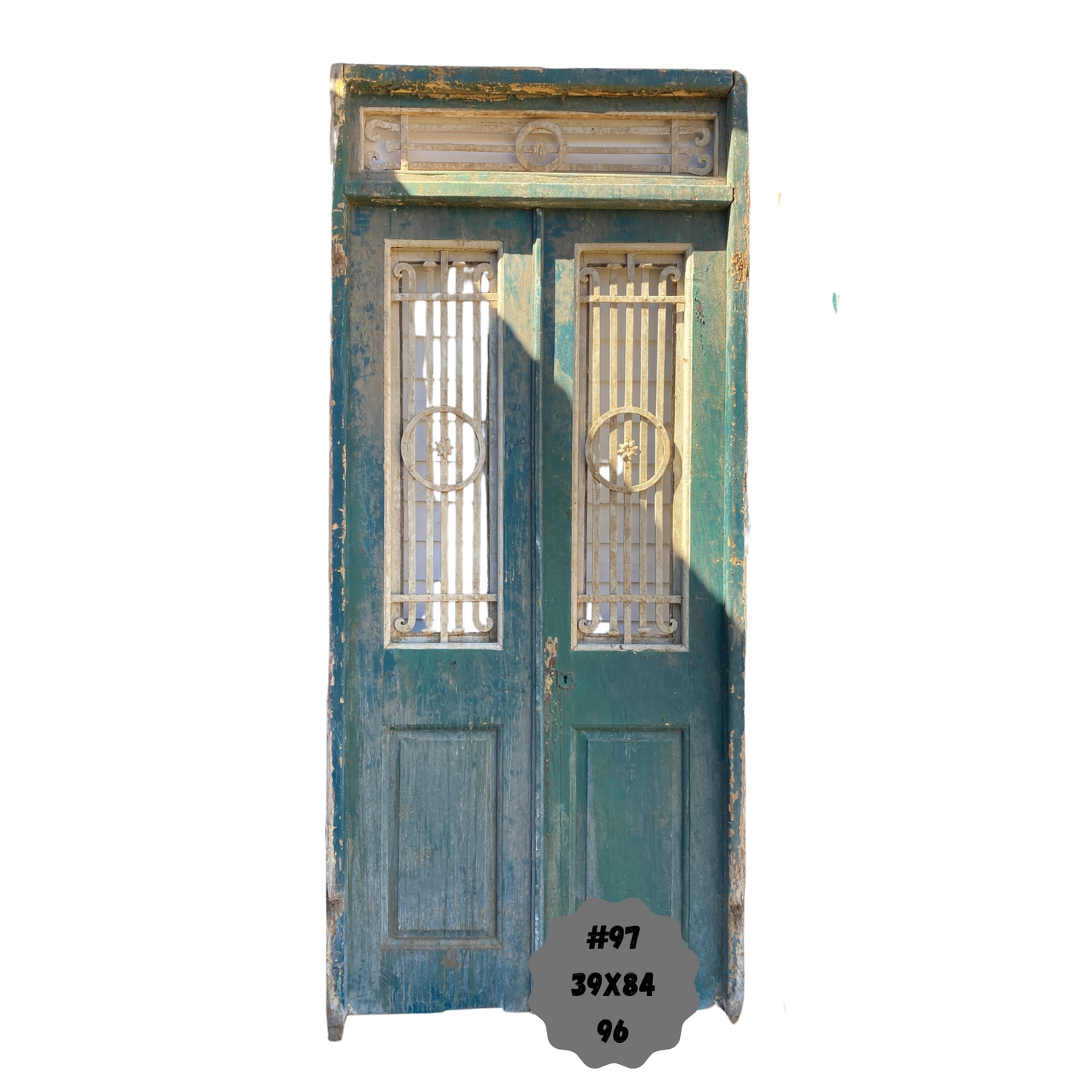 Egyptian Hand Carved Antique Door with Iron in Frame