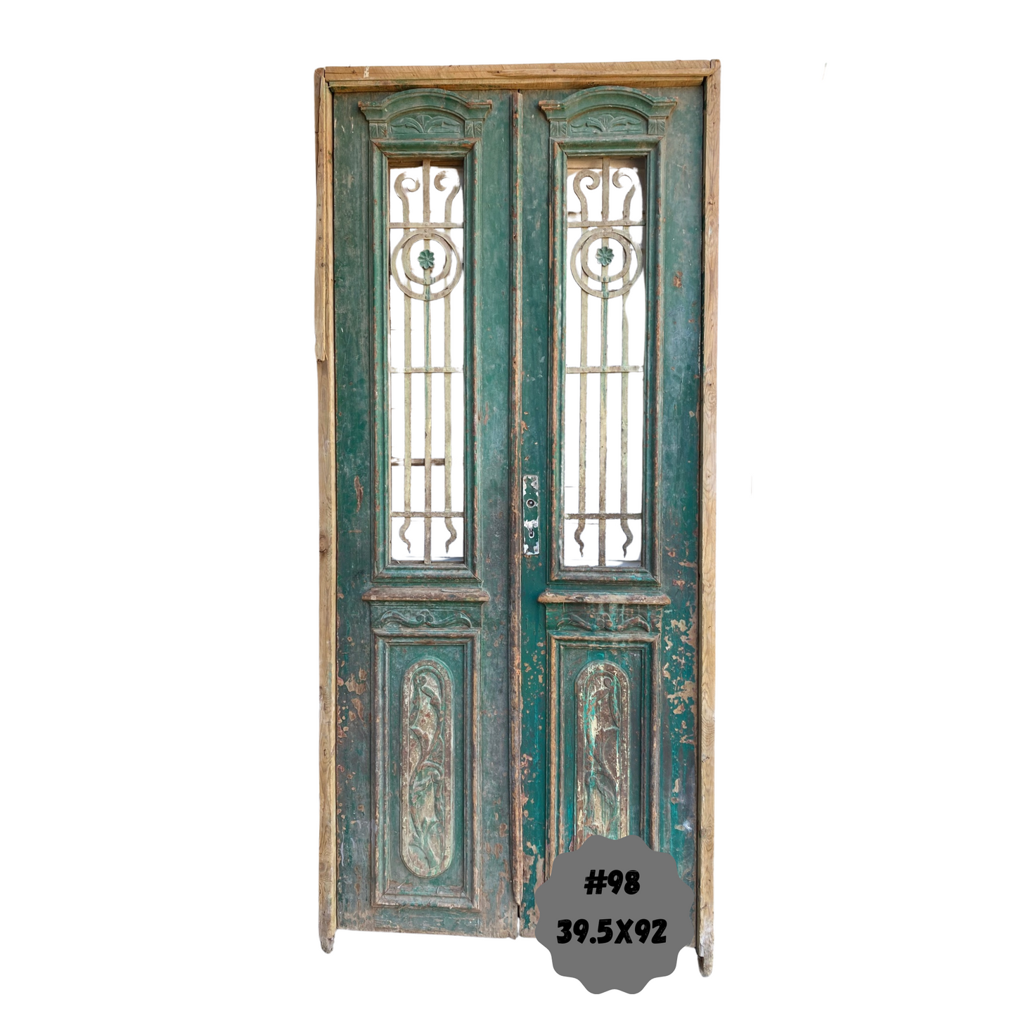 Egyptian Hand Carved Antique Door with Iron in Frame