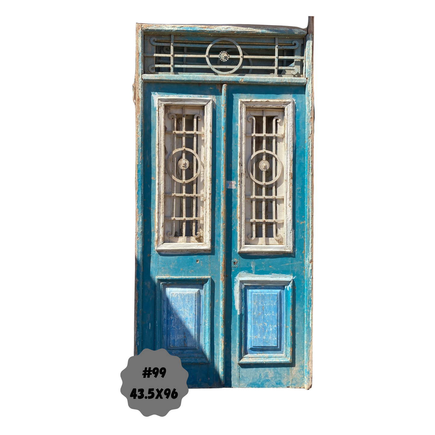 Egyptian Hand Carved Antique Door with Iron in Frame
