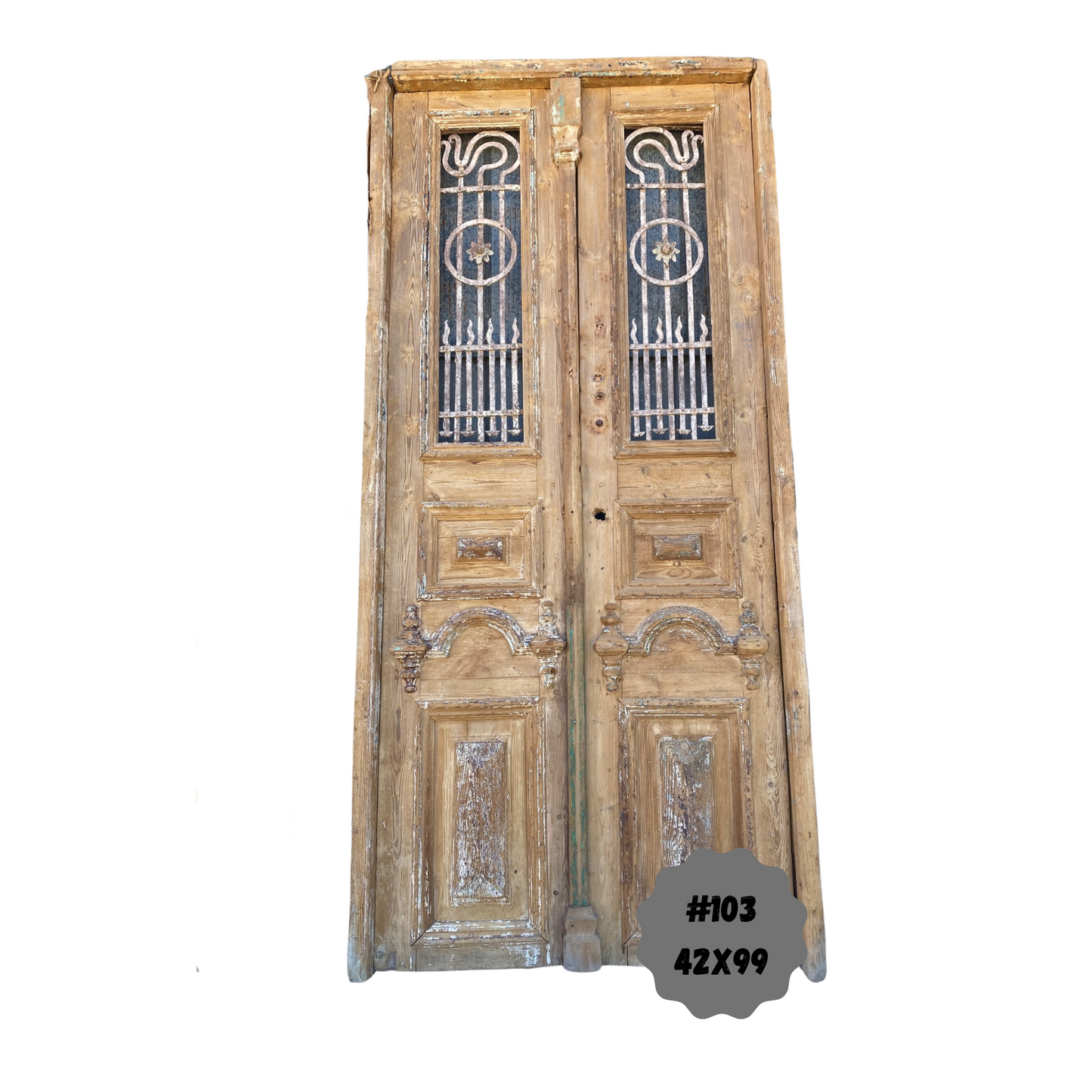 Egyptian Hand Carved Antique Door with Iron in Frame
