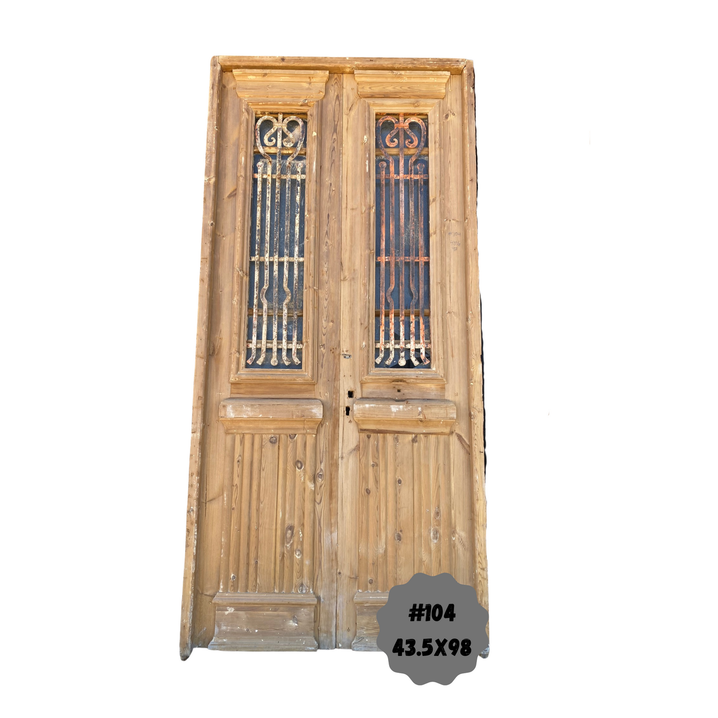 Egyptian Hand Carved Antique Door with Iron in Frame