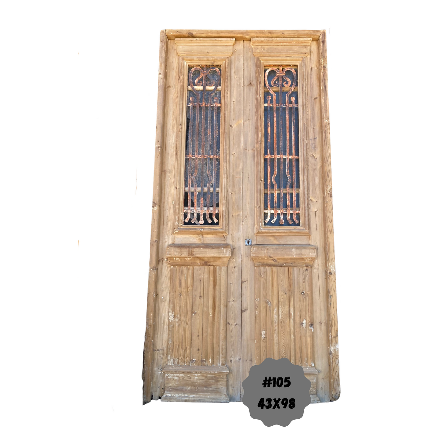 Egyptian Hand Carved Antique Door with Iron in Frame
