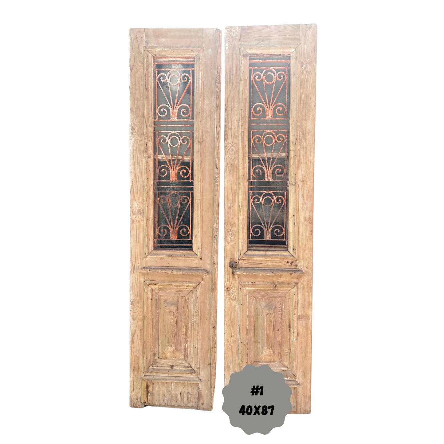 Egyptian Hand Carved Antique French Doors with Iron #1
