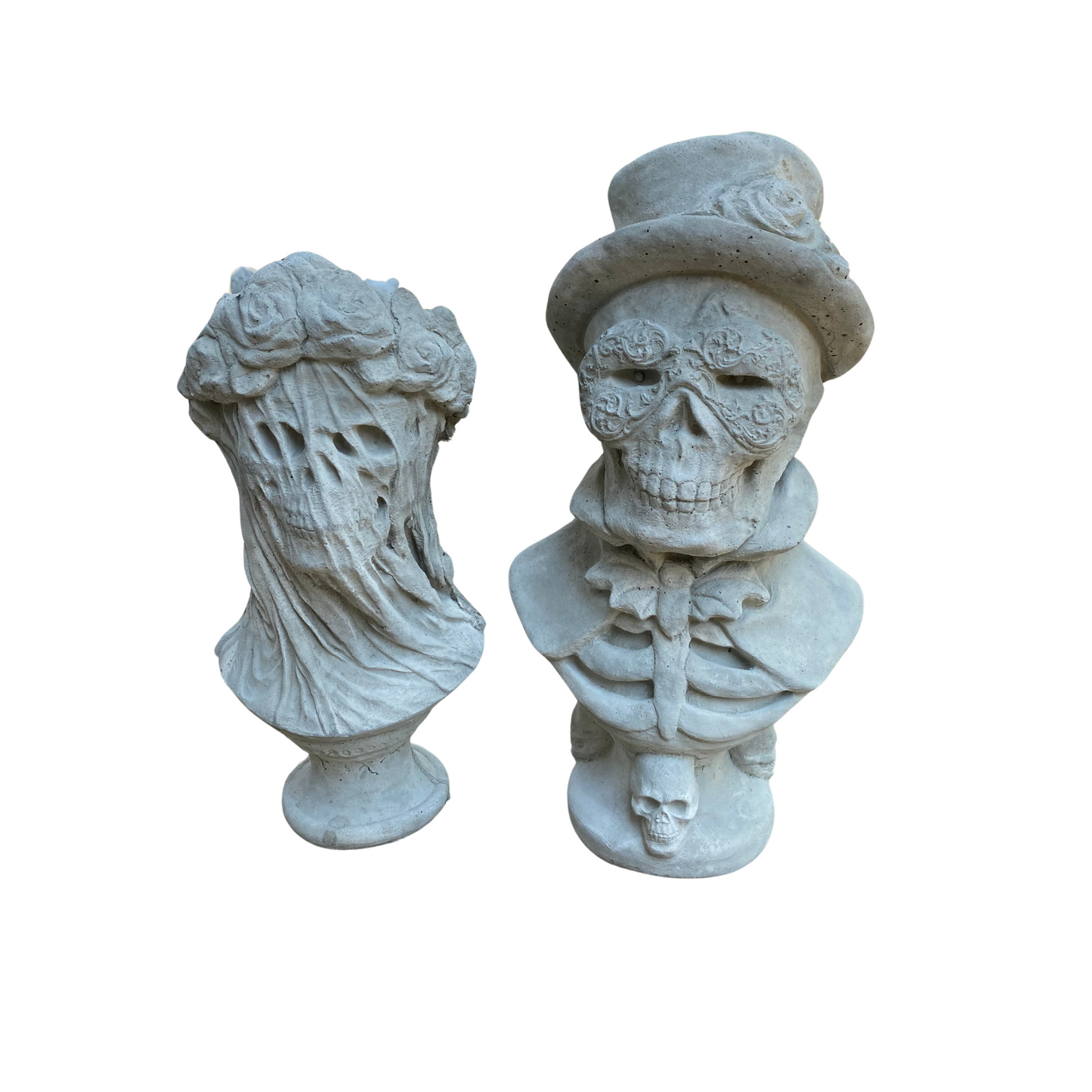 Concrete Skull Couple Statues