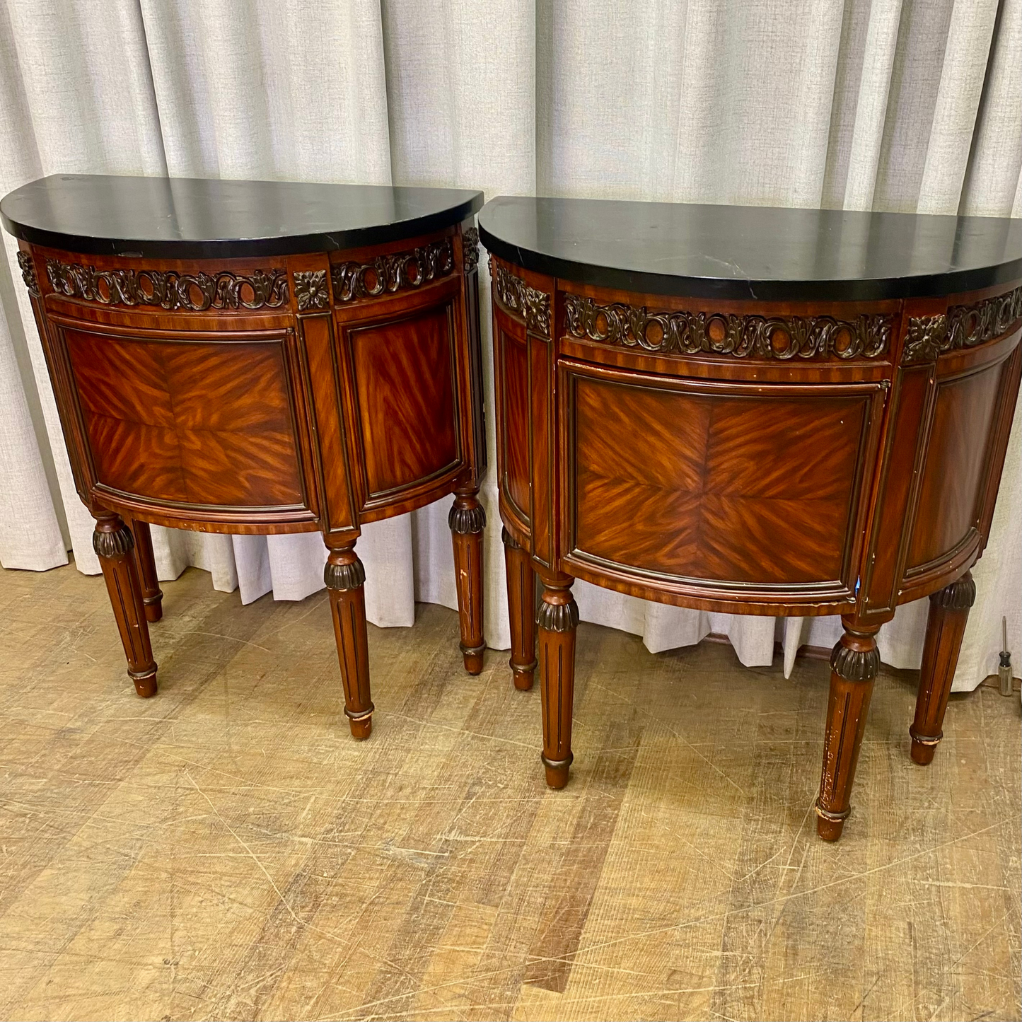 Pair of Modern Marble Top Nightstands