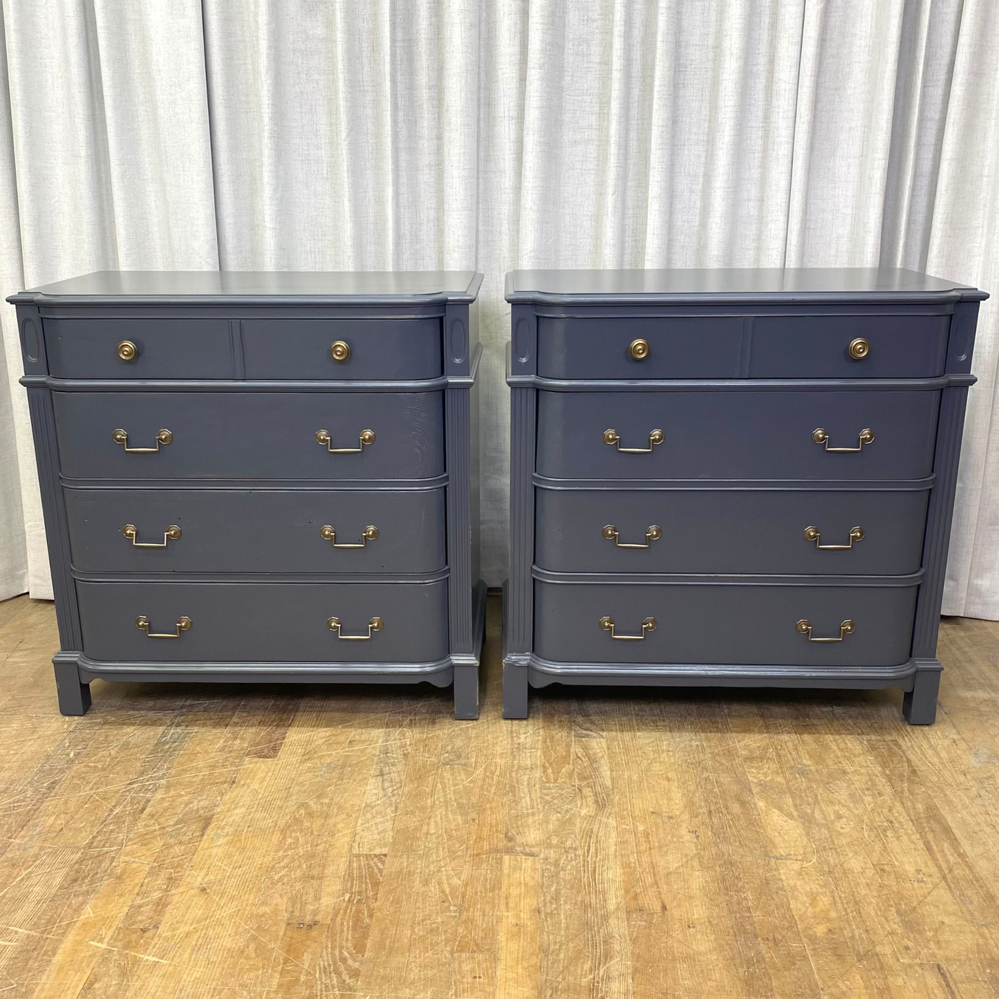 Solid Wood Four Drawer Nightstands Painted Hale Navy with Antique Brass Pulls