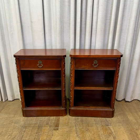 Pair of Single Drawer Two Shelf Nightstands