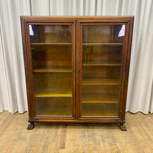 Antique Oak Glass Door Bookcase