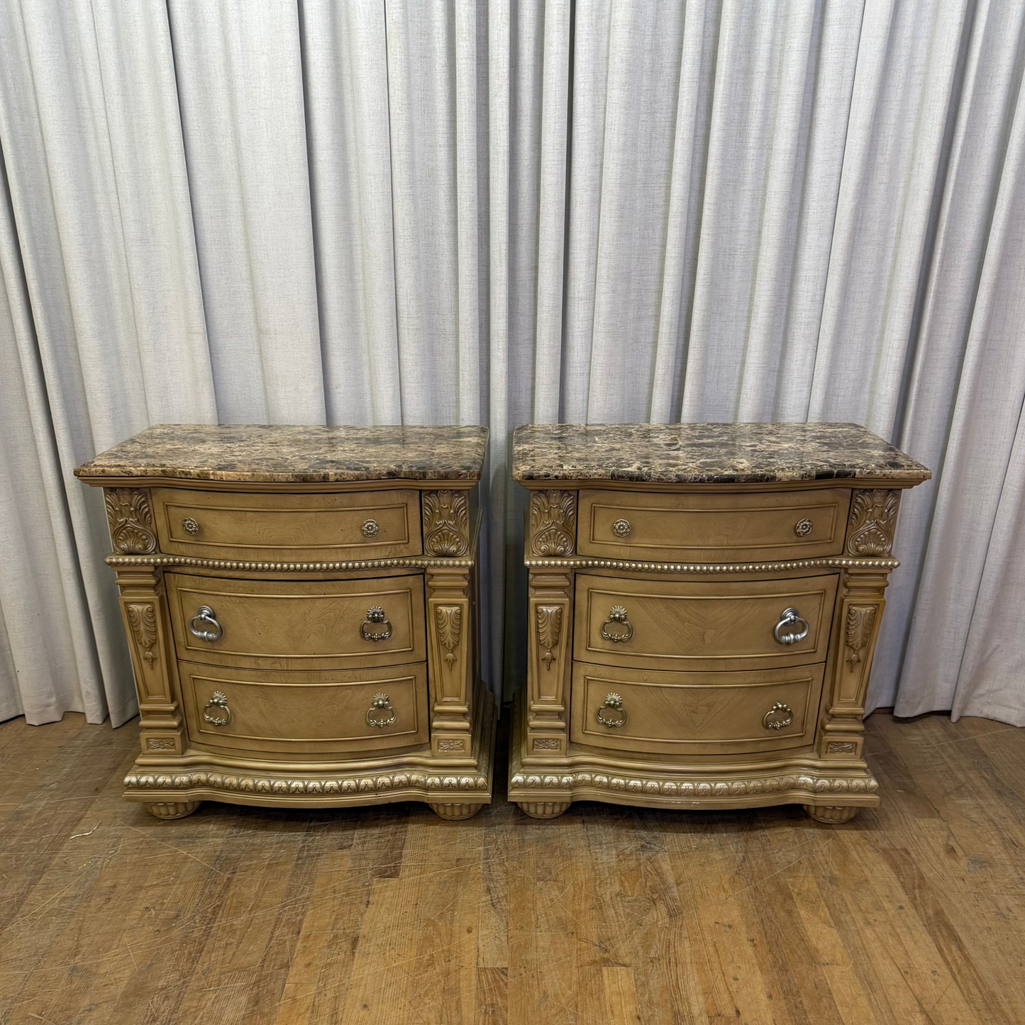 Pair ofModern Marble Top Nightstands