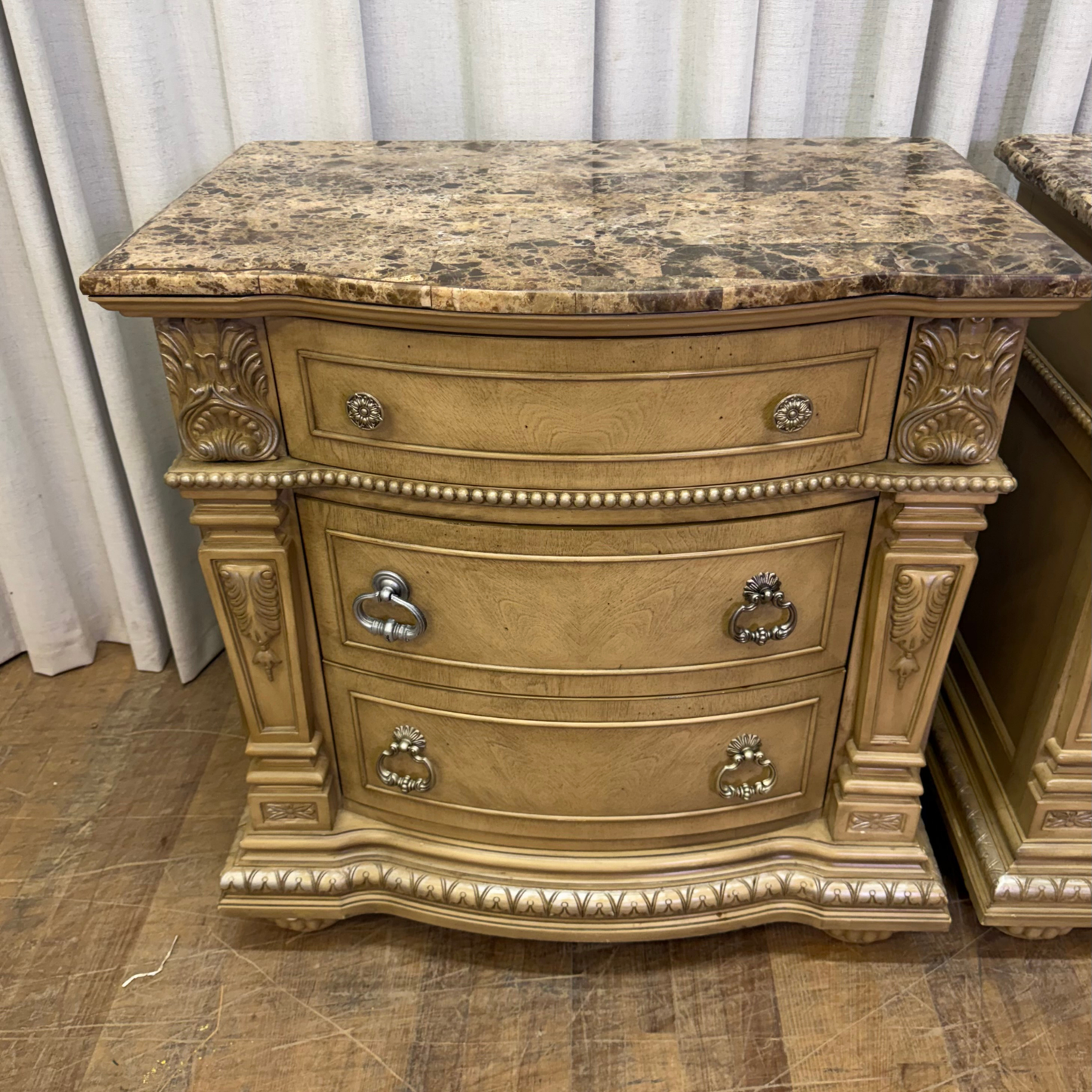 Pair ofModern Marble Top Nightstands