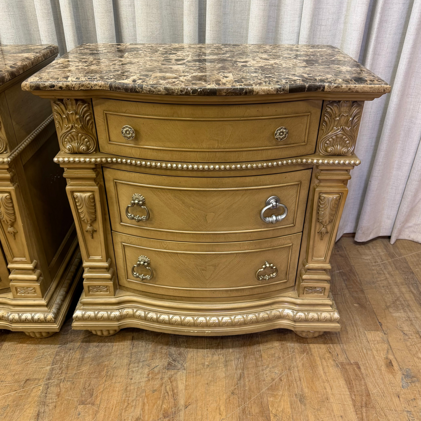 Pair ofModern Marble Top Nightstands