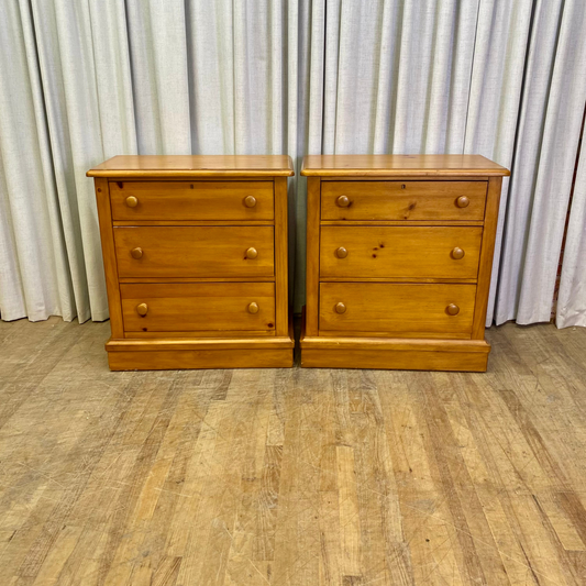Oversized Pine Three Drawer Nightstands