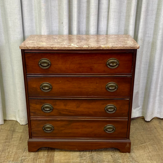 Small Four Drawer Marble Top Hepplewhite Chest