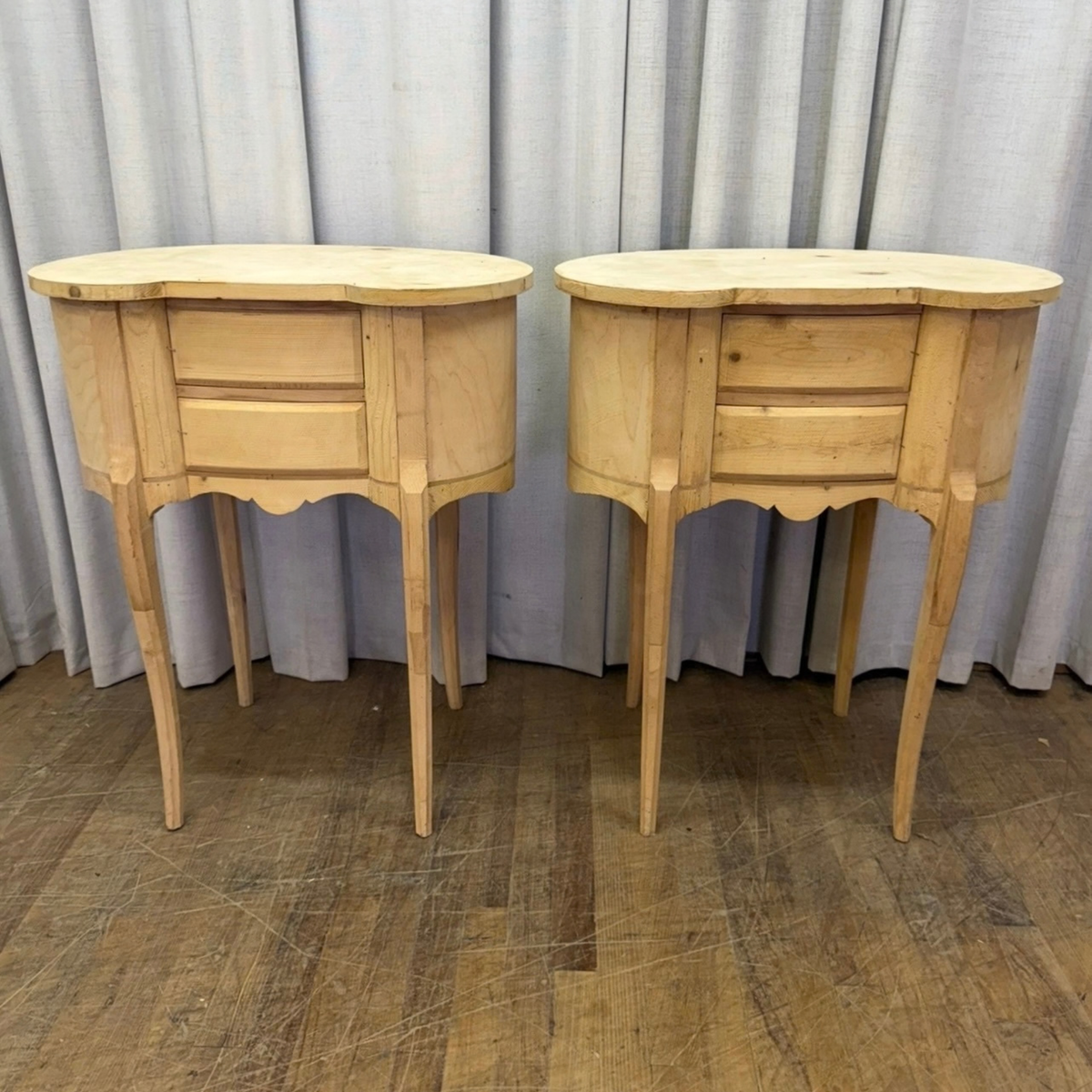 Two Drawer Kidney Shaped Long Leg Side Tables