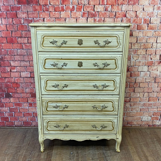 Painted French Provincial Five Drawer Dresser