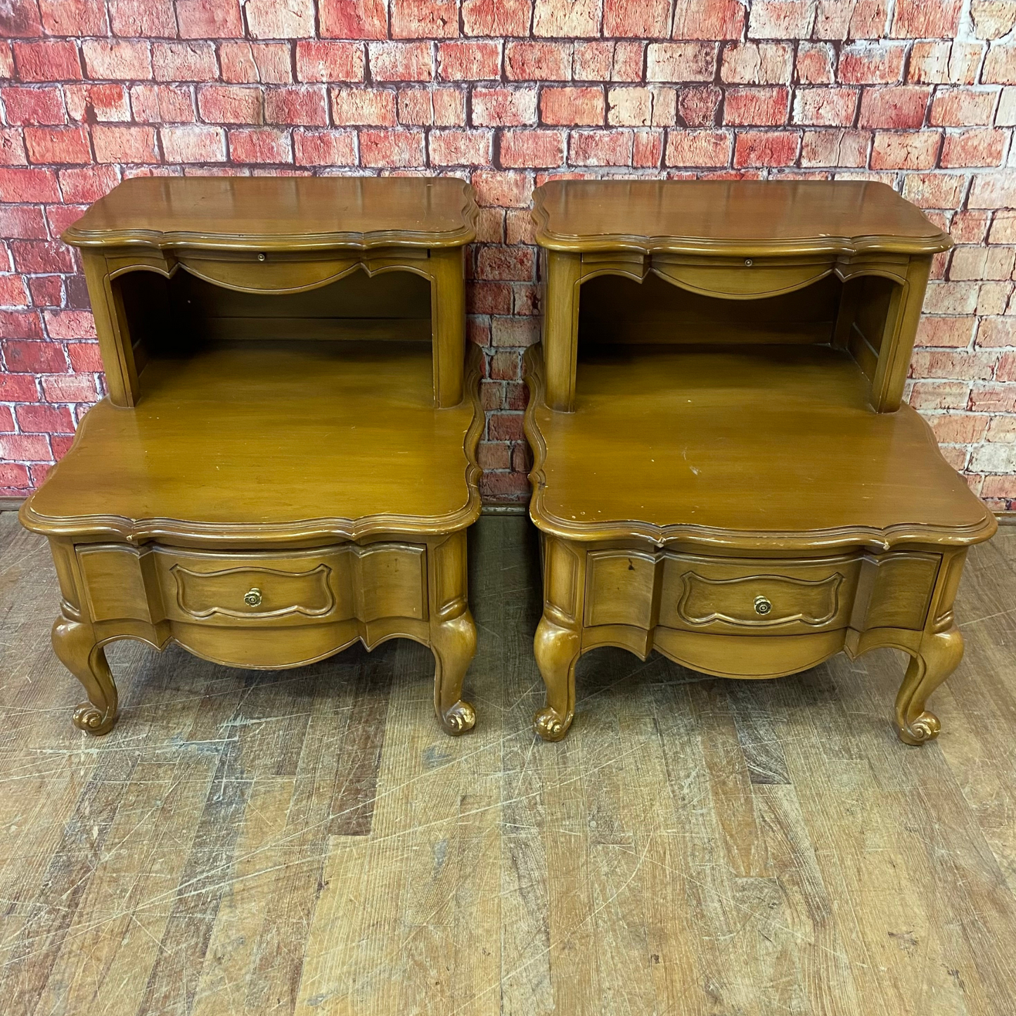 Pair of French Provincial Step-Down Nightstands