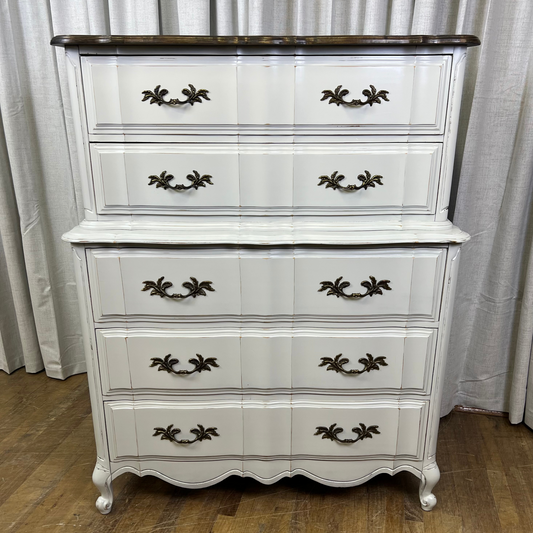 French Provincial Chest Painted Cafe Au Lait with Reclaimed Maple Top