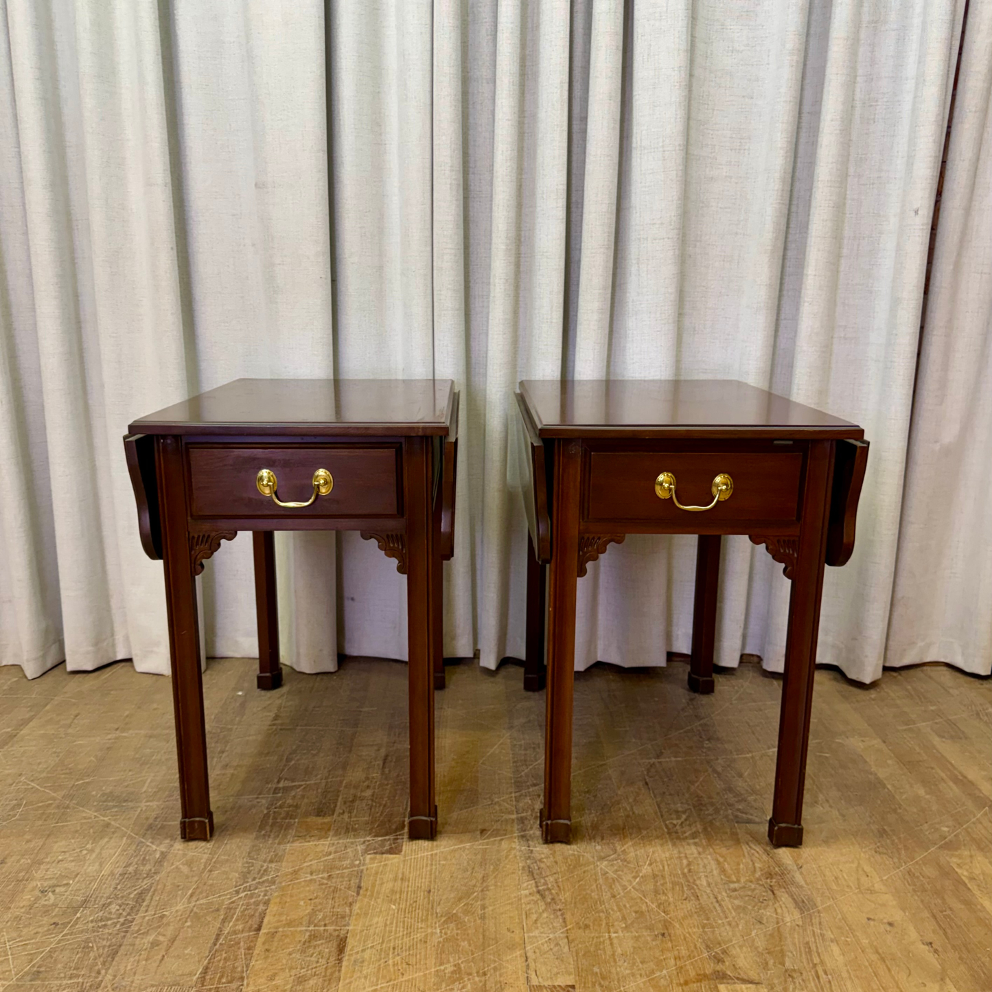 Pair Chippendale Drop Side End Tables