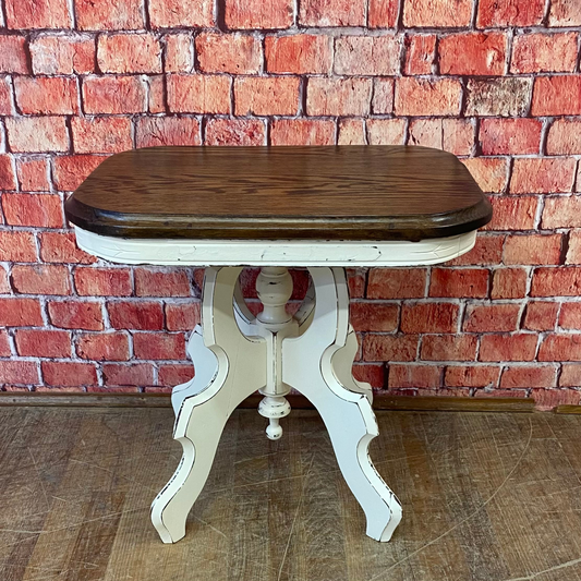 Antique Mahogany Side Table with Reclaimed Oak Top