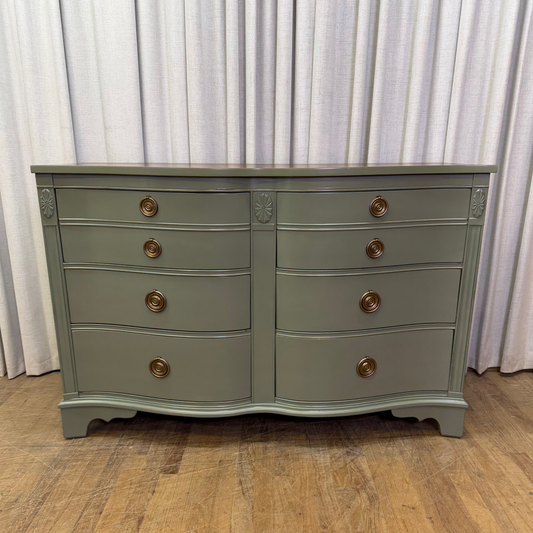 Eight Drawer Dresser Lacquered Rose Pine Green