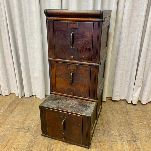 Antique Wood Three Drawer File Cabinet